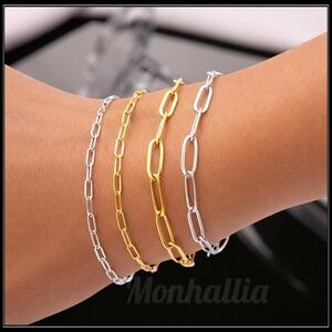 NEW GOLD OR SILVER STEEL PAPERCLIP BRACELET